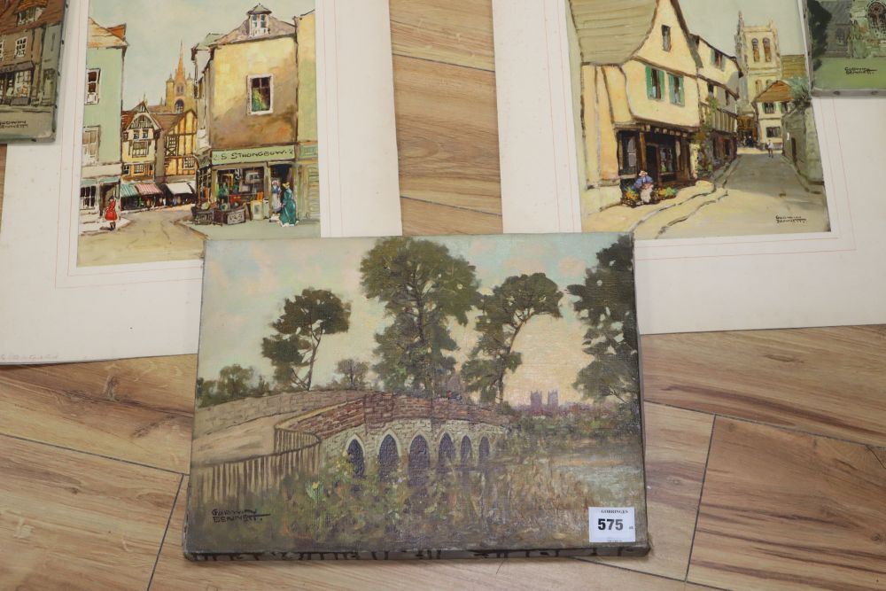 Godwin Bennett (1888-1950), three views of Wimborne, Dorset, oil on canvas, all approximately 30cm x 41cm